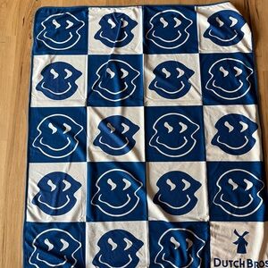 Dutch Bros Blue and White Smiley Face Blanket